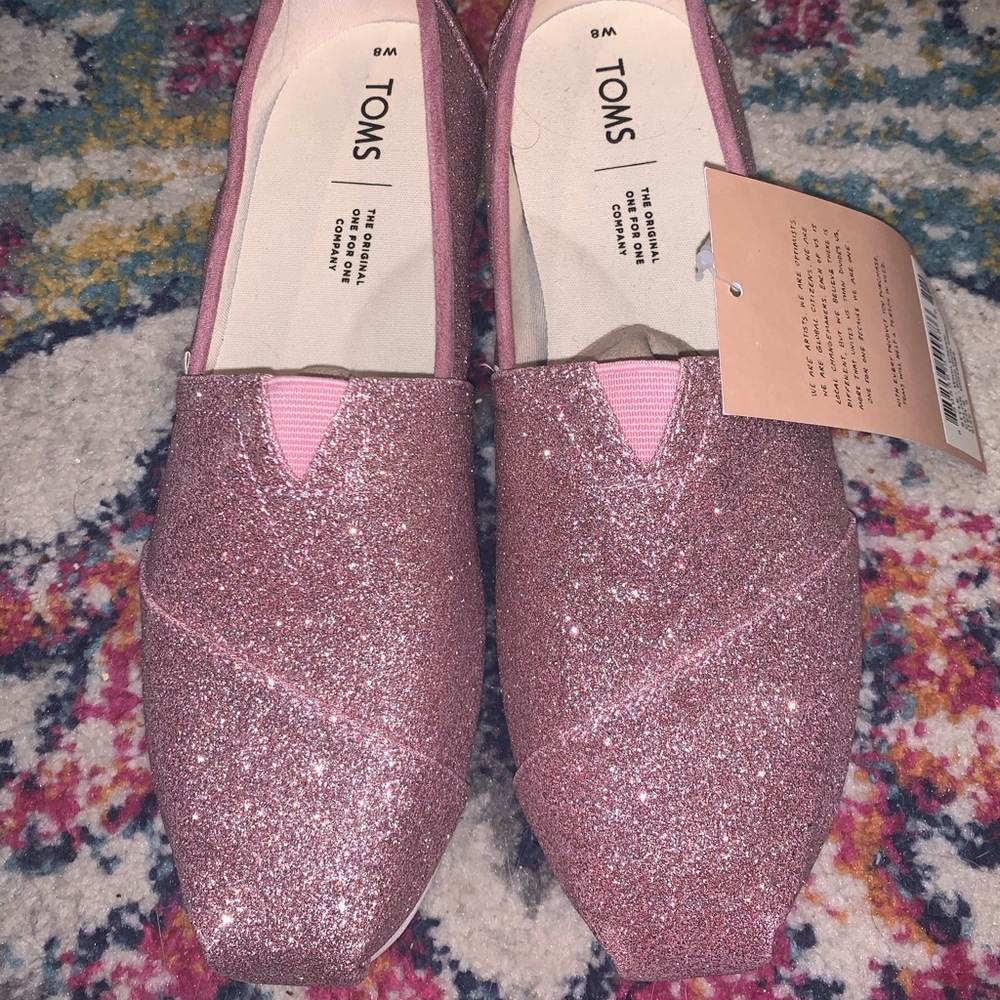 NWT Pink Glitter Toms Sz 8